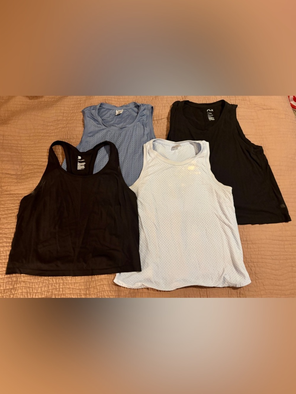 Black, Light Blue, and White Women's Athletic Tank Tops - 4 Pack